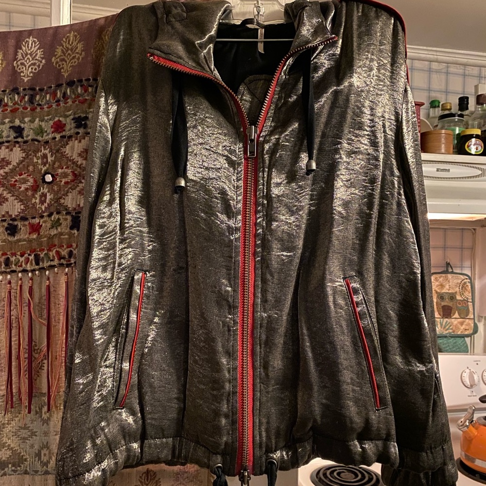 Free People gold metallic bomber jacket size small
